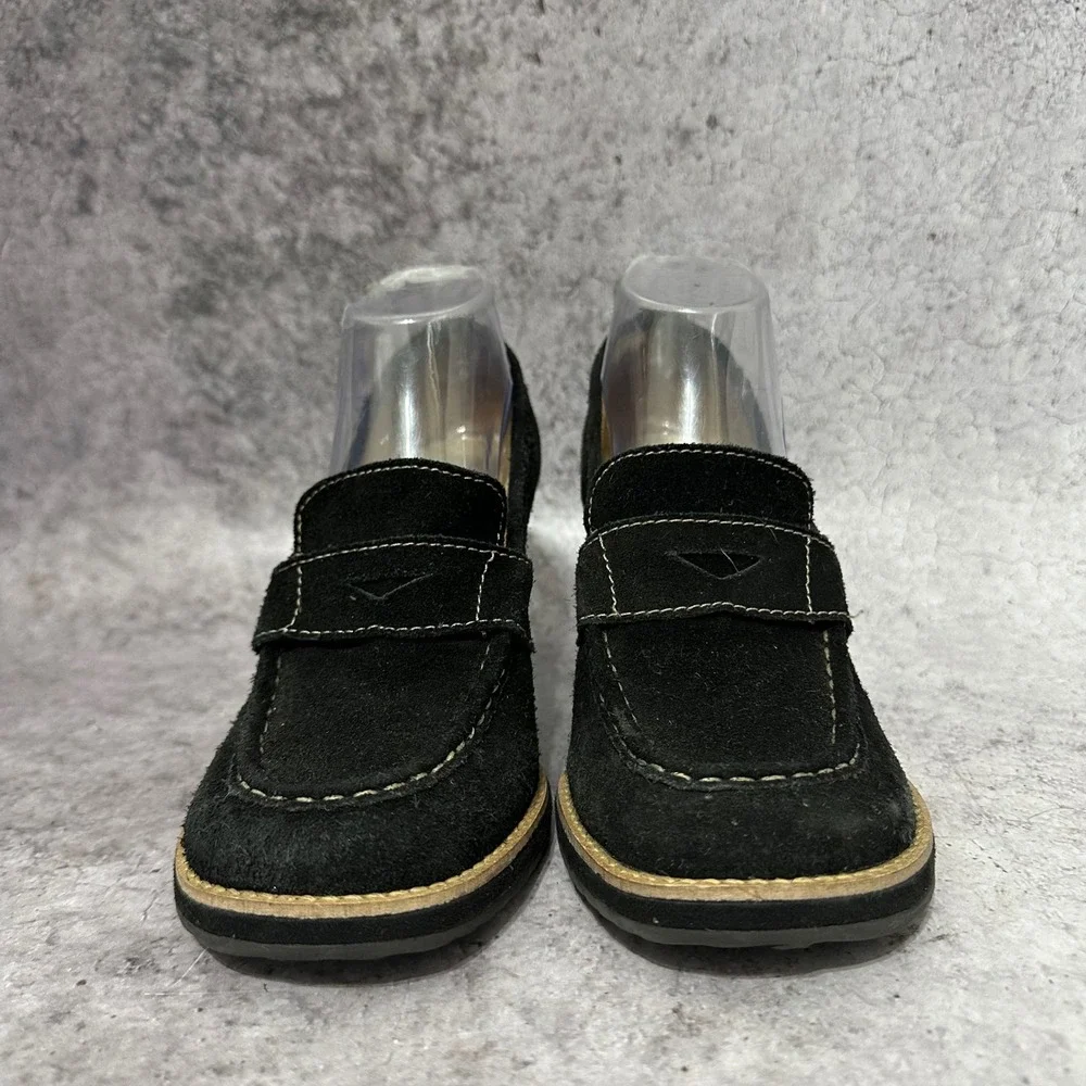 Dr. Scholl's Zenith Wedge Loafers Womens 8 Black Suede Memory Fit Cushion Brazil